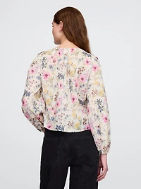 Ruffle-Trim Floral Top