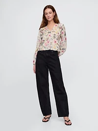Ruffle-Trim Floral Top