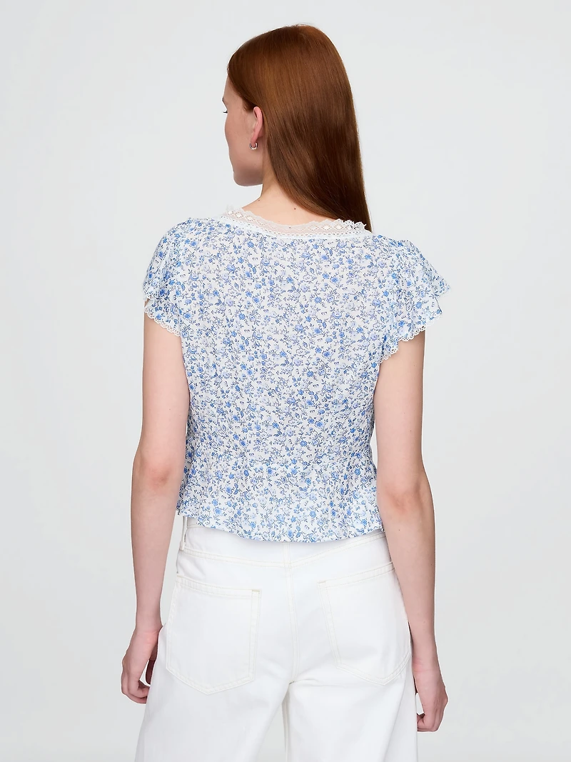 Lace-Trim Floral Top