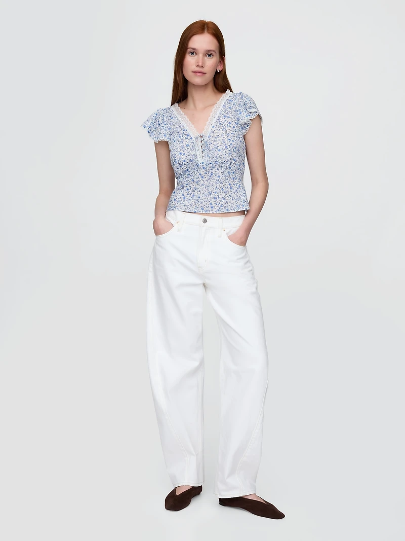 Lace-Trim Floral Top