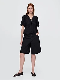 Lace-Trim Flutter-Sleeve Top