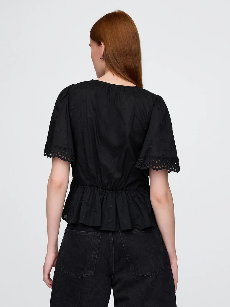 Lace-Trim Flutter-Sleeve Top