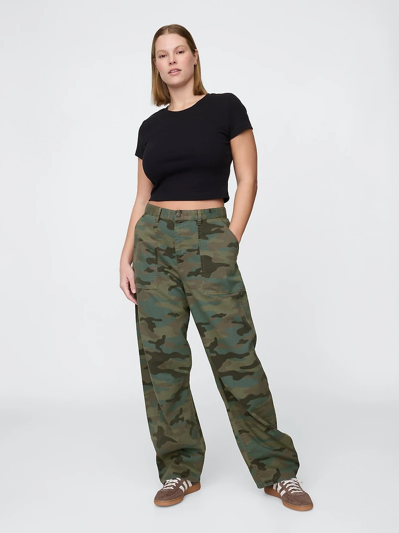Mid Rise Twill Barrel Pants