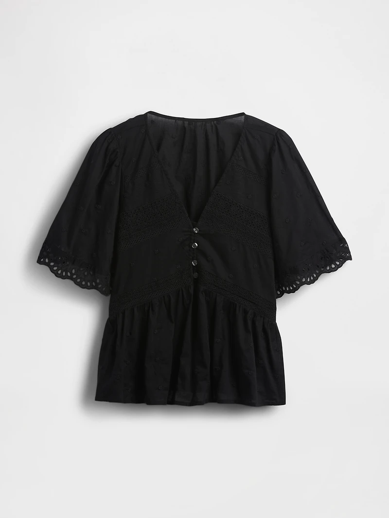 Lace-Trim Flutter-Sleeve Top