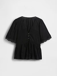 Lace-Trim Flutter-Sleeve Top
