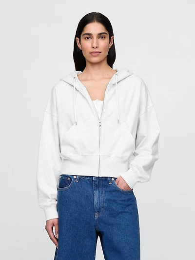 French Terry Oversized Zip Wedge Hoodie