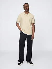 Textured Crochet Polo Shirt Sweater