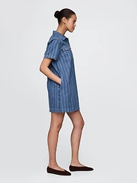UltraSoft Denim Stripe Popover Mini Dress