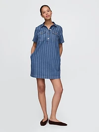 UltraSoft Denim Stripe Popover Mini Dress