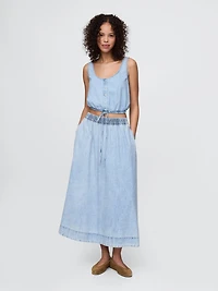 Denim Cinched-Hem Crop Top