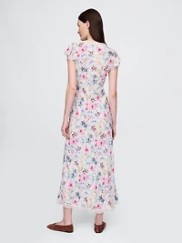 Lace-Trim V-Neck Crepe Maxi Dress