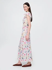 Lace-Trim V-Neck Crepe Maxi Dress