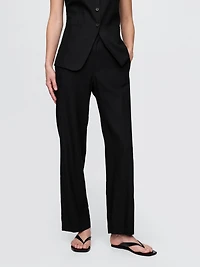 Linen-Blend Relaxed Straight Ankle Pants