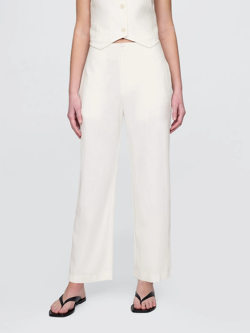 Linen-Blend Relaxed Straight Ankle Pants
