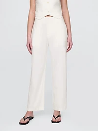 Linen-Blend Relaxed Straight Ankle Pants