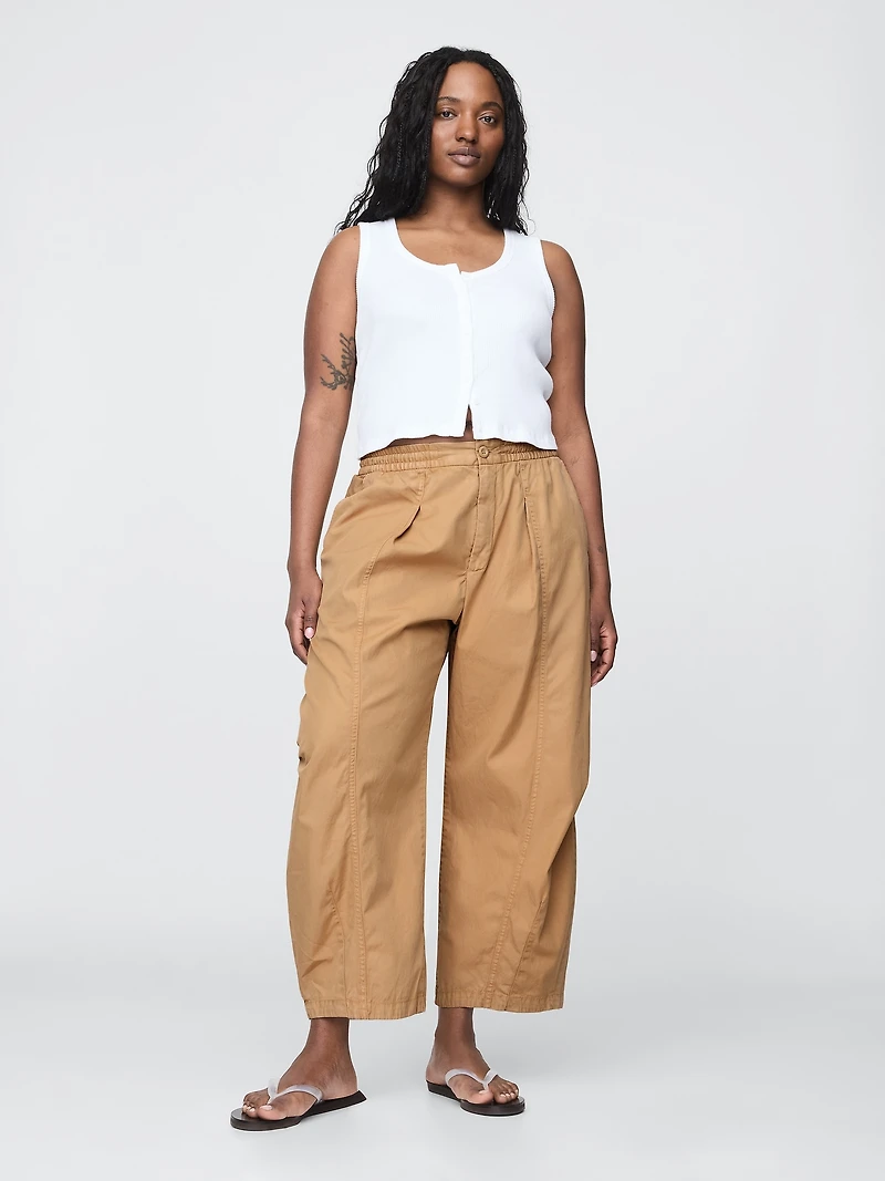 Mid Rise Twill Barrel Pants