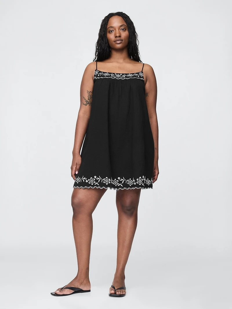 Cotton Gauze Embroidered Swing Dress