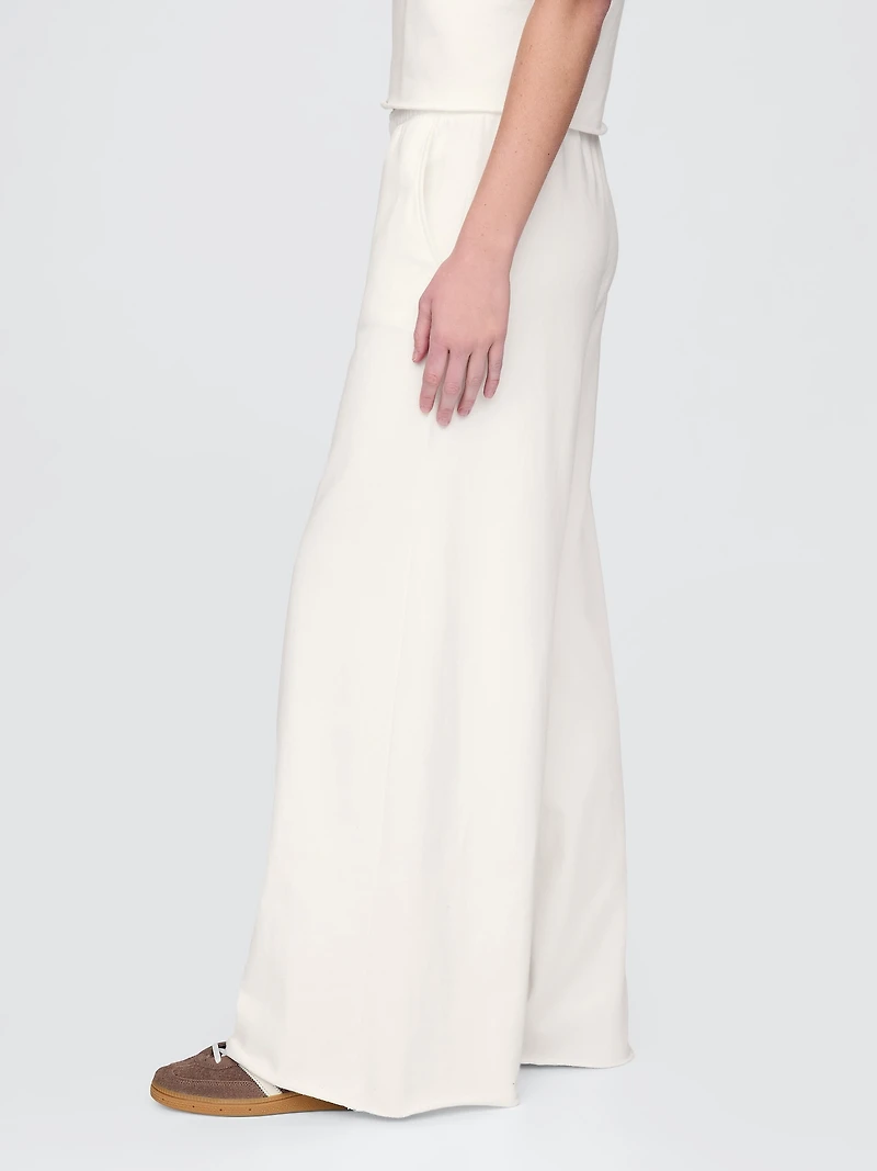 French Terry Wide-Leg Rolled-Hem Sweatpants