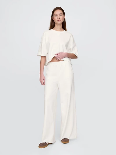 French Terry Wide-Leg Rolled-Hem Sweatpants