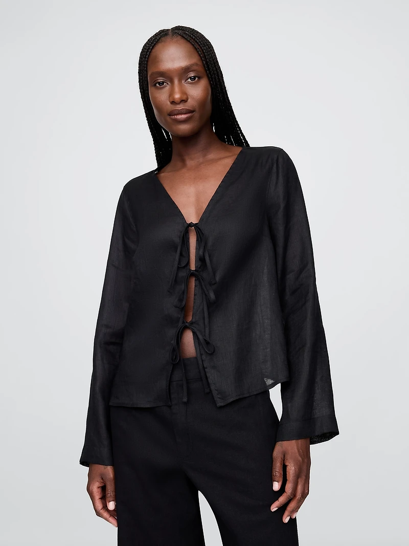 100% Linen Tie-Front Shirt