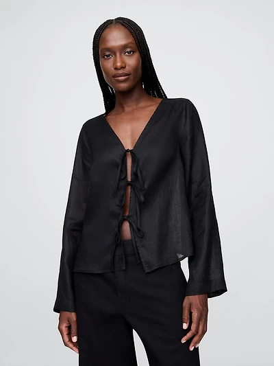 100% Linen Tie-Front Shirt