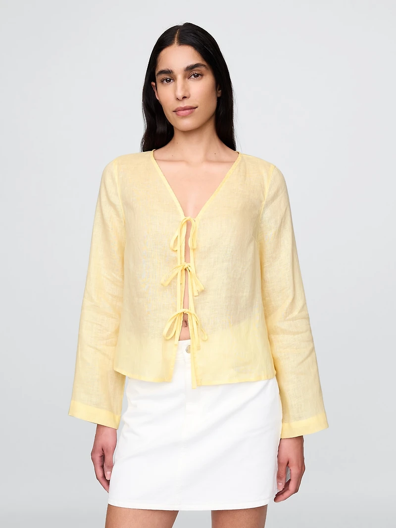 100% Linen Tie-Front Shirt