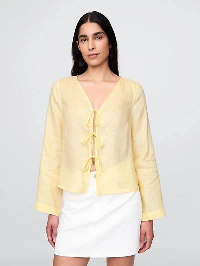 100% Linen Tie-Front Shirt