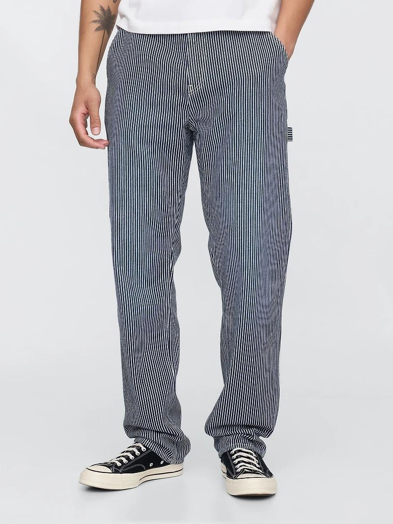 Jean coupe menuisier droit à rayures en denim Douceur suprême