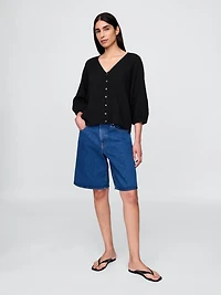 Cotton Gauze Embroidered V-Neck Top