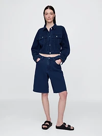 11" Mid Rise French Terry Denim Longline Shorts
