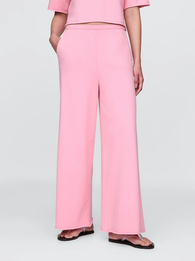 French Terry Wide-Leg Rolled-Hem Sweatpants