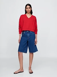 French Terry V-Neck Crop Sweatshirt