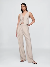 Linen-Blend Tie-Front Crop Vest