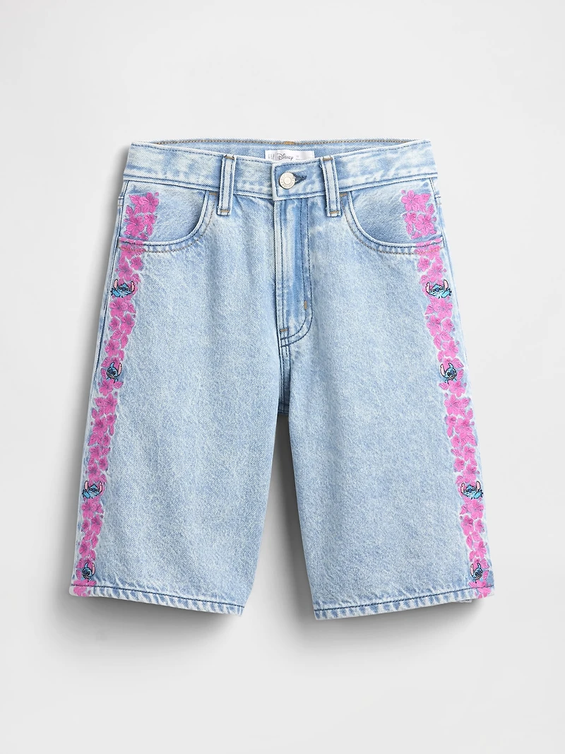 Lilo & Stitch Kids Embroidered Longline Denim Shorts