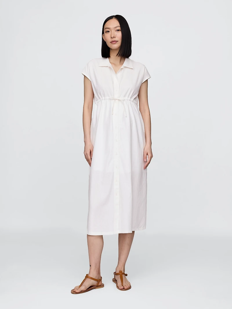 Maternity Linen-Blend Midi Shirtdress