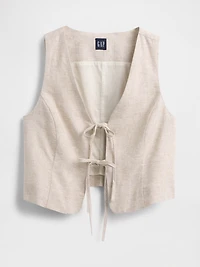 Linen-Blend Tie-Front Crop Vest