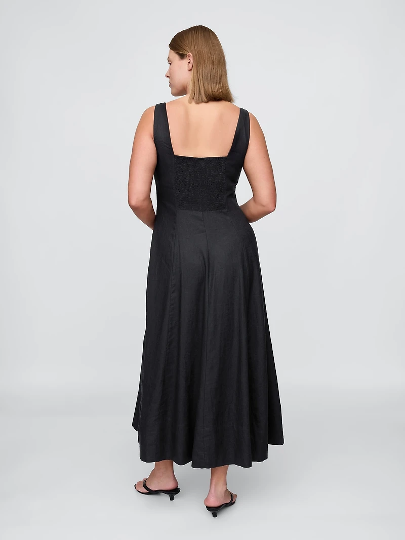 Linen-Blend Square-Neck Maxi Dress