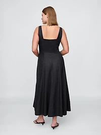 Linen-Blend Square-Neck Maxi Dress