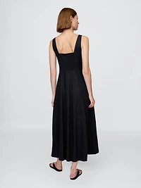 Linen-Blend Square-Neck Maxi Dress
