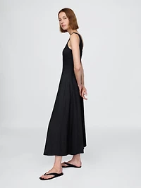 Linen-Blend Square-Neck Maxi Dress