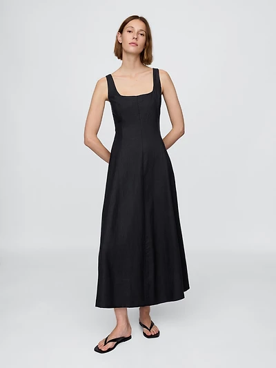 Linen-Blend Square-Neck Maxi Dress