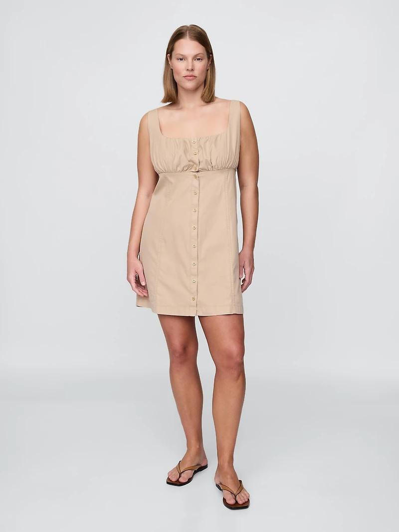 Shirred Button-Front Dress
