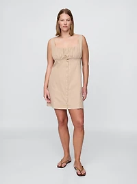 Shirred Button-Front Dress