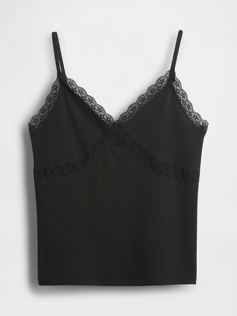 Lace-Trim Waffle-Knit Crop Cami
