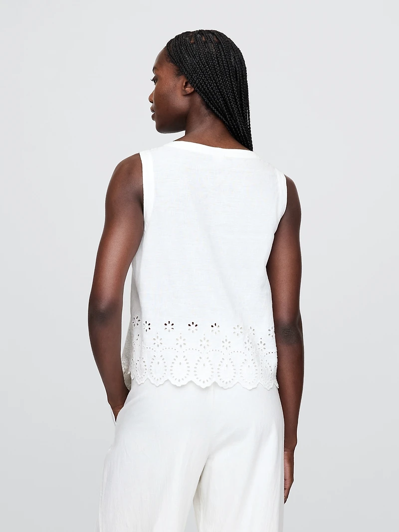 Linen-Blend Embroidered Vest