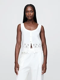 Linen-Blend Embroidered Vest