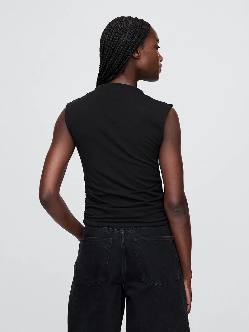 Modern Funnel-Neck Ruched Cropped Tank Top