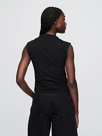 Modern Funnel-Neck Ruched Cropped Tank Top