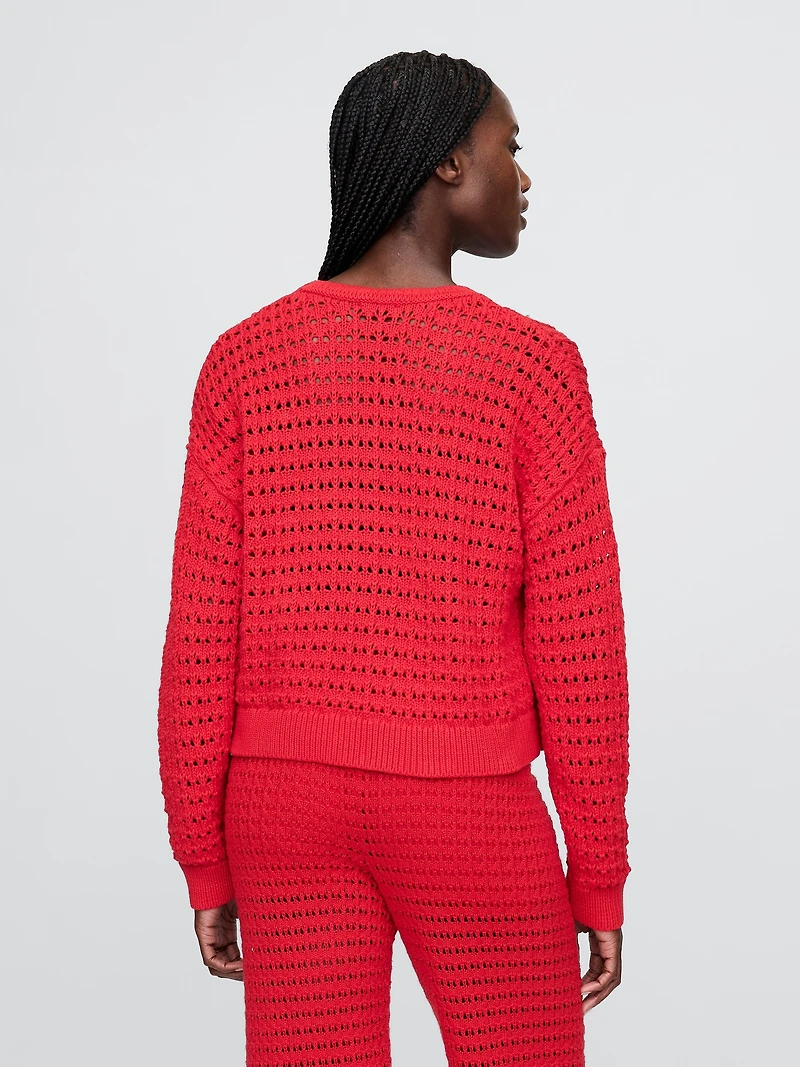 100% Cotton Crochet Crewneck Sweater