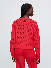100% Cotton Crochet Crewneck Sweater